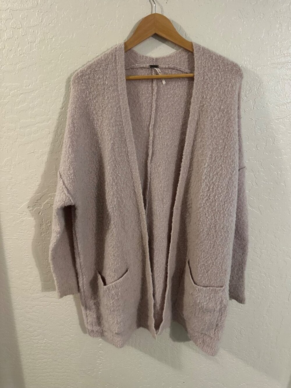 Free People Blush Pink Alpaca Mohair Pocketed Oversized Boucle Fall Cardigan